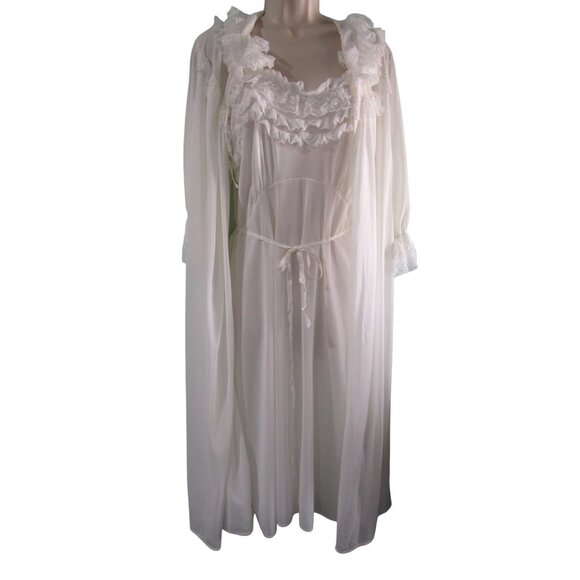 Vintage All Nylon White Lace Nightgown Robe Set M/L Capri Originals 1970s GUC - Picture 2 of 15